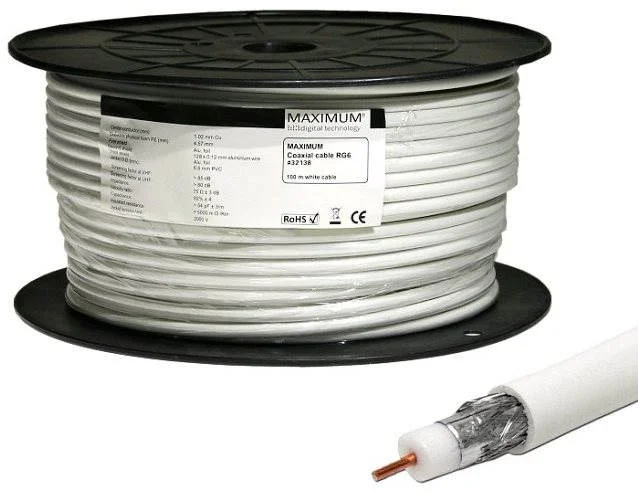 Maximum Sat-Koaxialkabel RG 6 Standard 6,6mm 100m auf Plastik Spule-Artikelnummer-200 000 04-von-Maximum